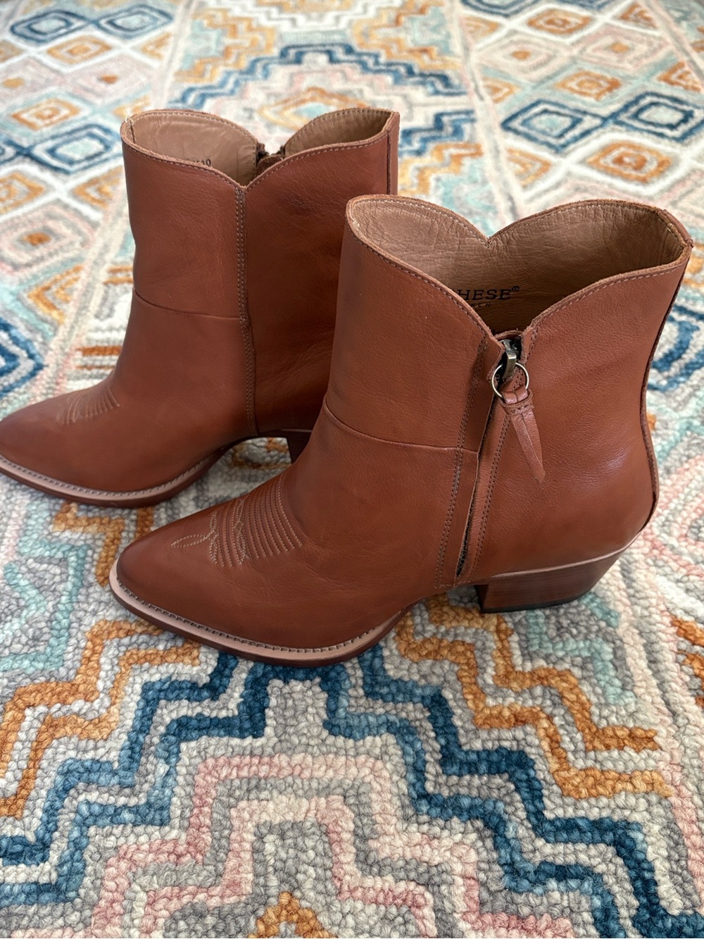 Lucchese Alexis Cognac Leather Western Booties with Side Zip